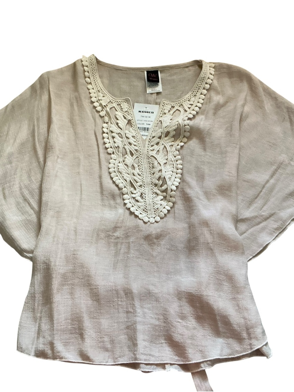 Wrapper women’s size s top beige v-neck crotchet trim boho festival